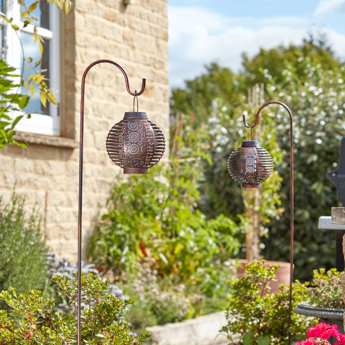 2 Forli Dancing Flame Solar Lanterns with Garden Stakes
