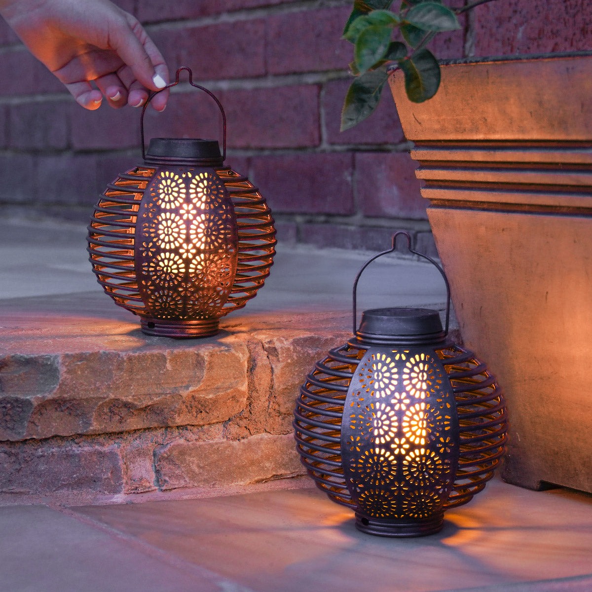 2 Forli Dancing Flame Solar Lanterns with Garden Stakes