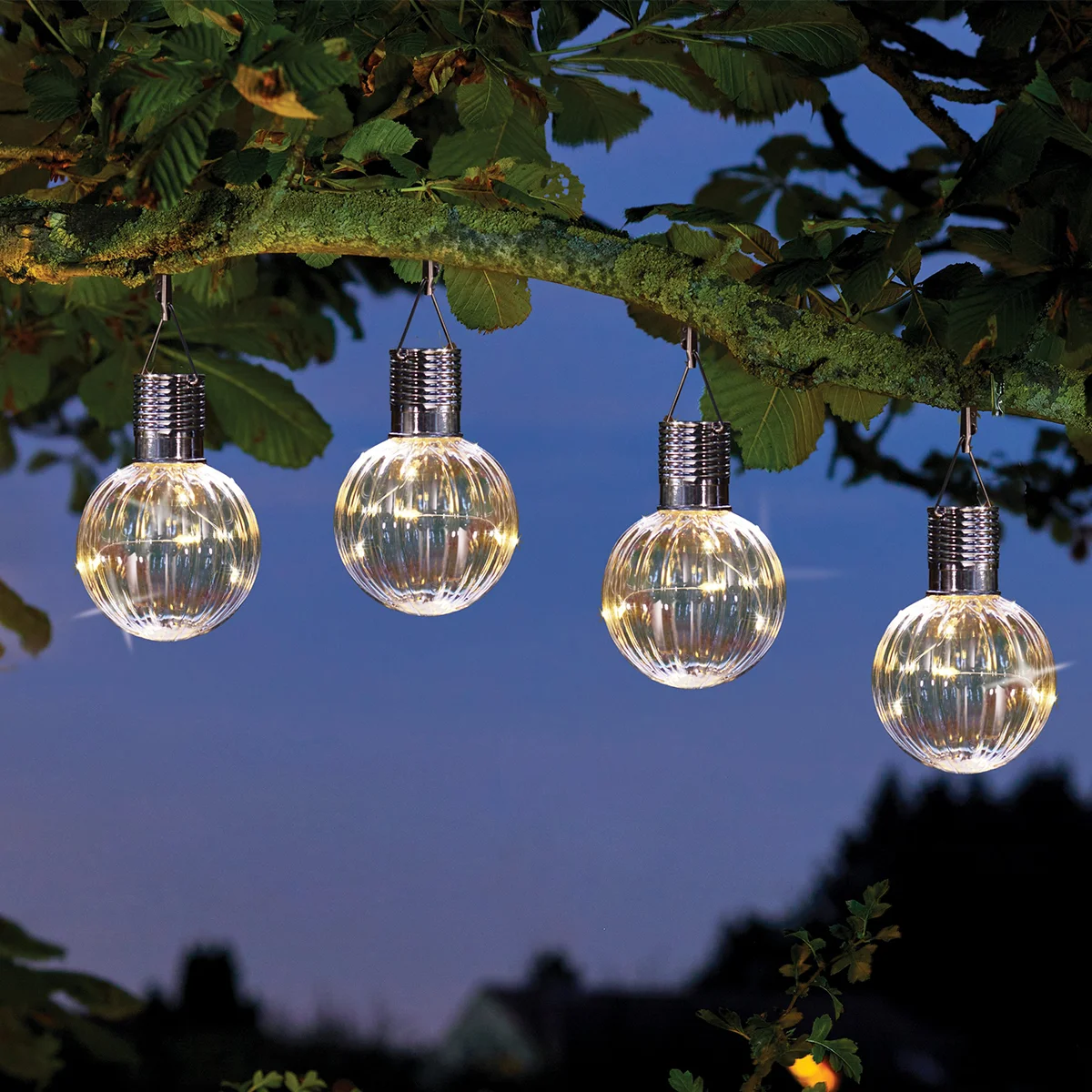 4 Solar Bulbs Hanging Lights Warm White
