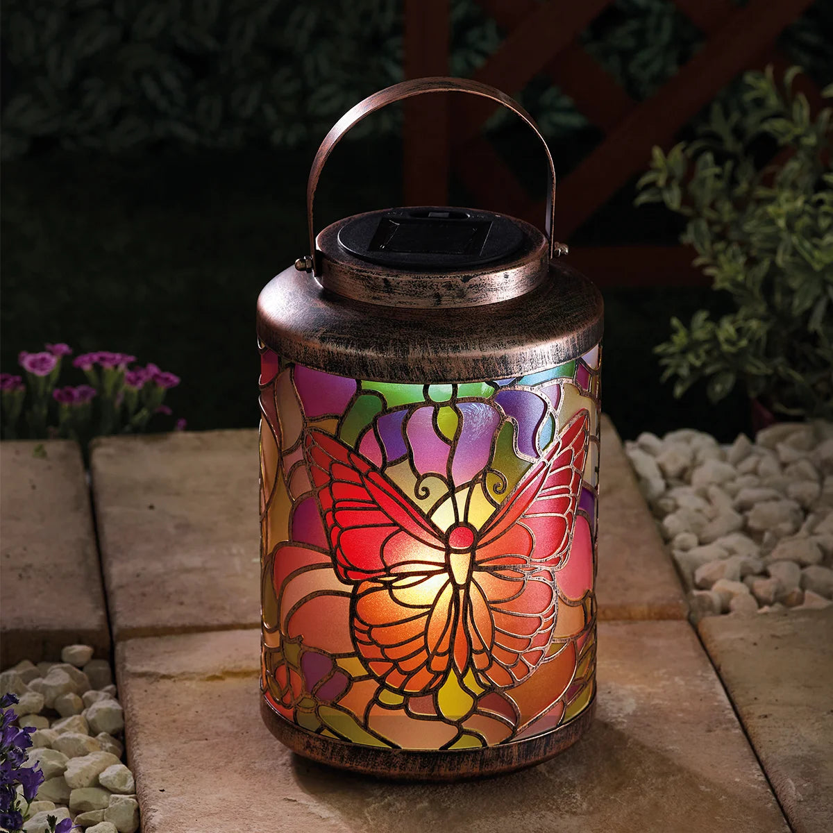 Solar Outdoor Lantern Tiffany Butterfly 24cm