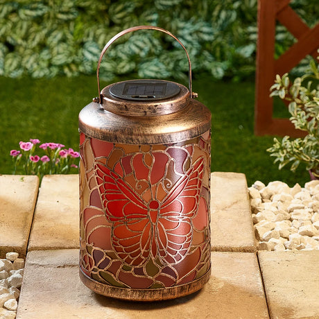 Solar Outdoor Lantern Tiffany Butterfly 24cm