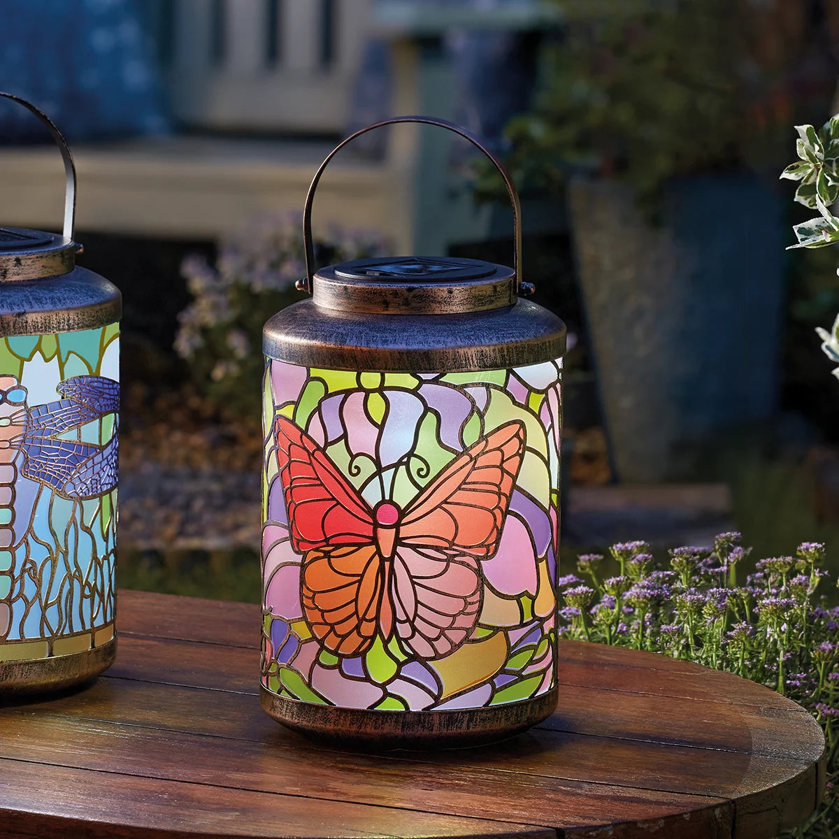 Solar Outdoor Lantern Tiffany Butterfly 24cm
