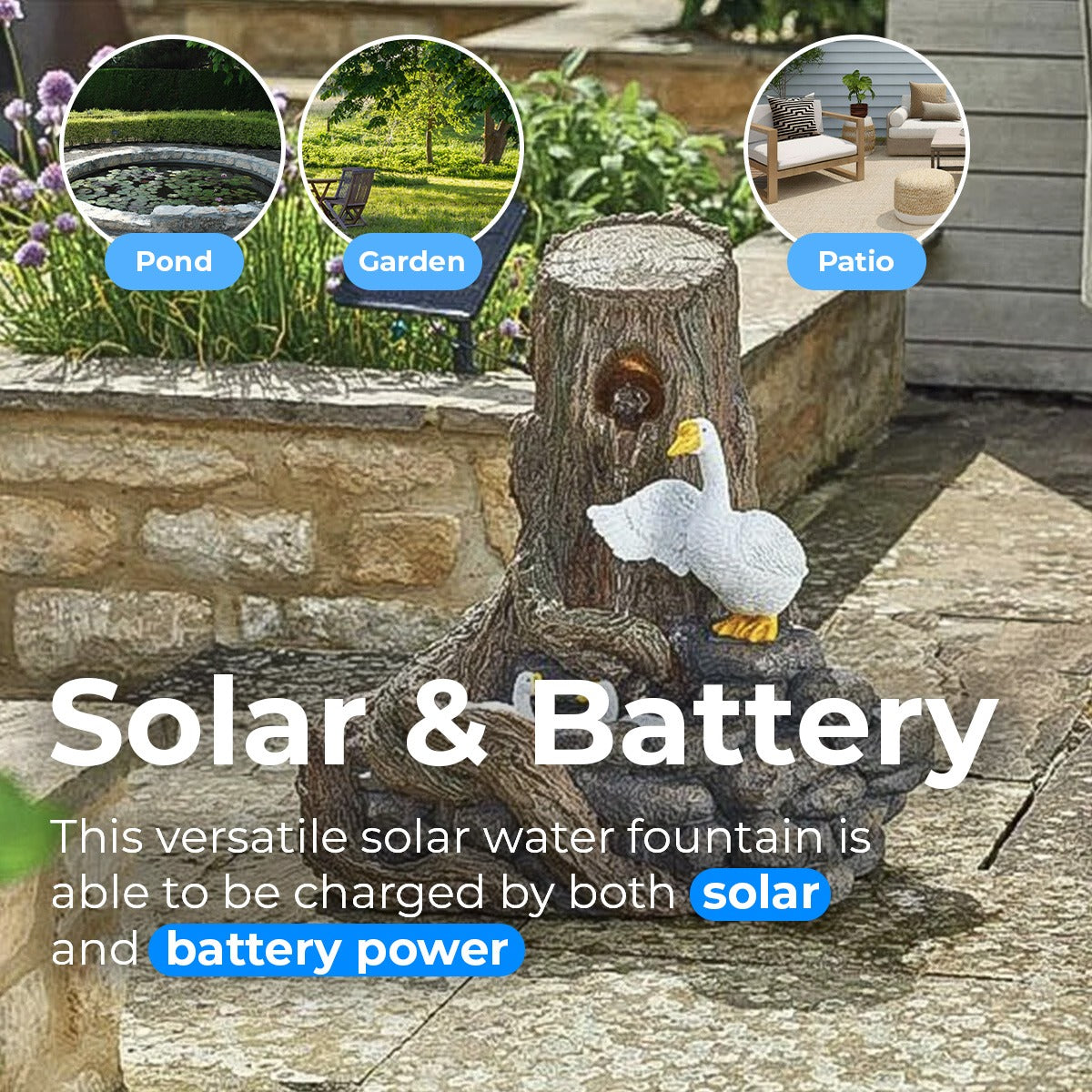 Solar & Battery Feather Duck Falls Water Feature