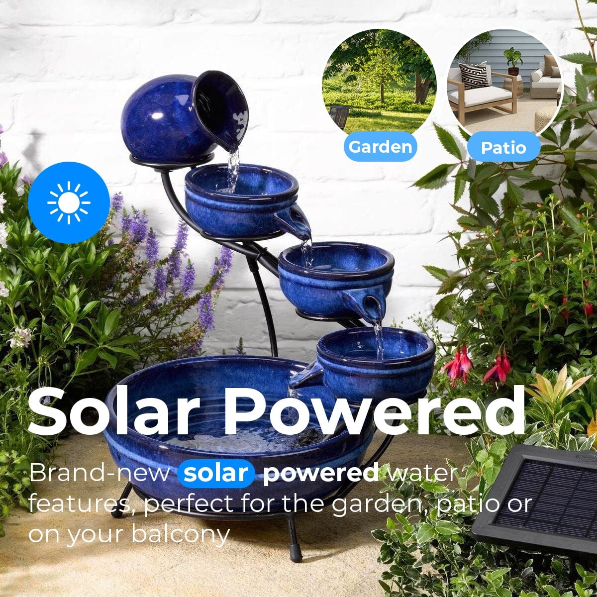 Ceramic Solar Cascade Water Feature Neptune 49cm