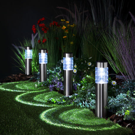 Plug In Connectable Prism Bollard Stake Lights, 4 Pack