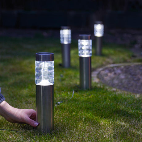 Plug In Connectable Prism Bollard Stake Lights, 4 Pack