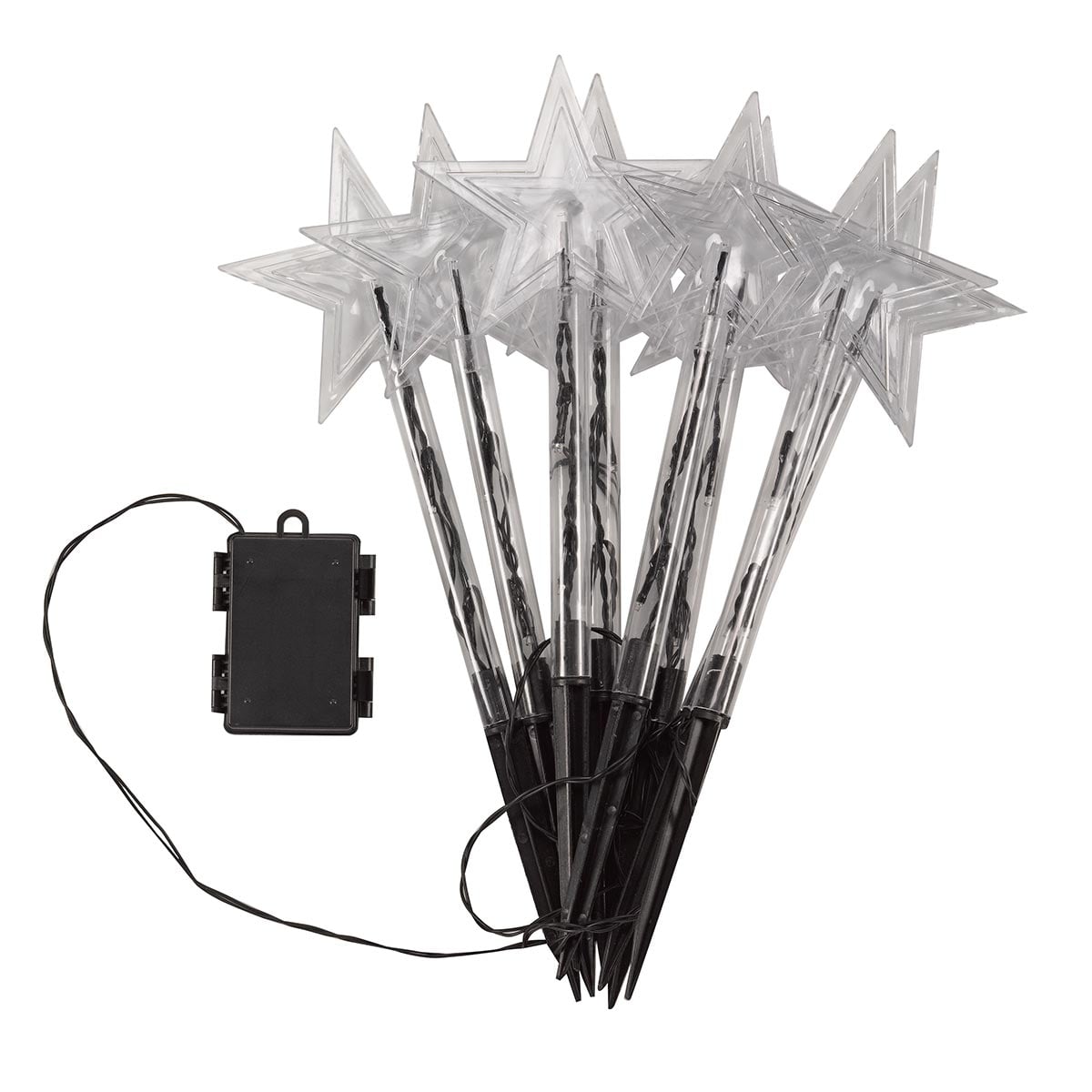 8 Warm White Battery Outdoor Star Christmas Stake Lights 35cm