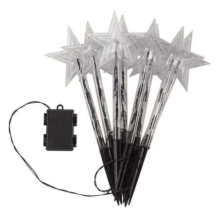 8 Warm White Battery Outdoor Star Christmas Stake Lights 35cm