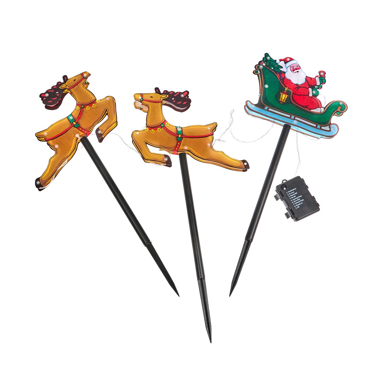 Outdoor Christmas Santa Sleigh with Reindeers Stake Lights