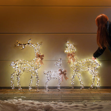 Gold Twist Outdoor Christmas Decoration Light up Reindeer Family