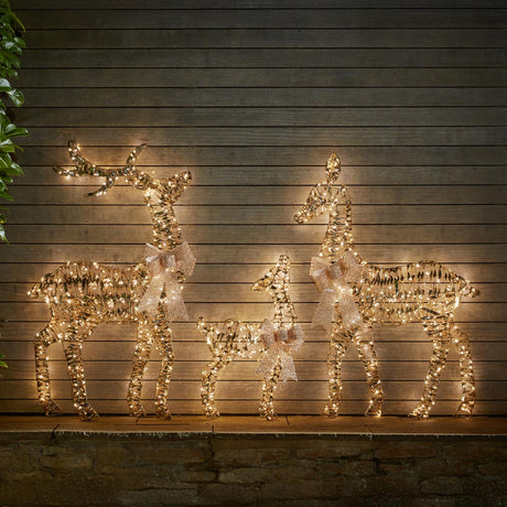 Gold Twist Outdoor Christmas Decoration Light up Reindeer Family