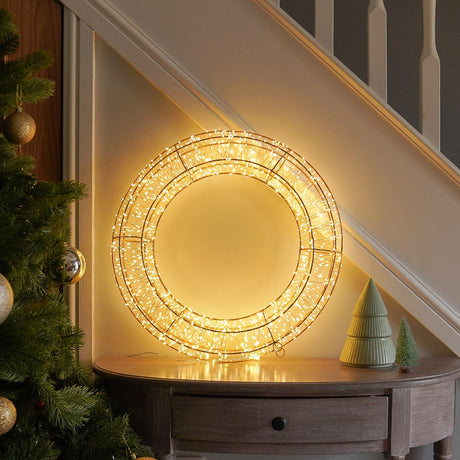 50cm Wire Outdoor Christmas Wreath With 1440 Warm White Micro LEDs