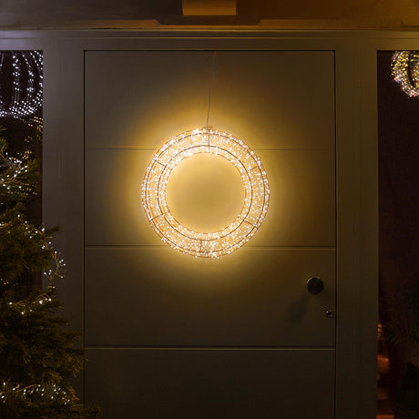 50cm Wire Outdoor Christmas Wreath With 1440 Warm White Micro LEDs