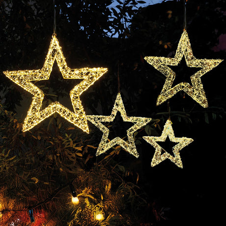 50cm Wire Star Outdoor Christmas Wreath With 1440 Warm White Micro LEDs