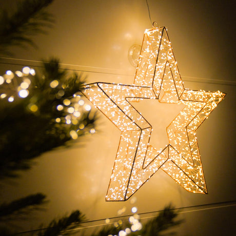 50cm Wire Star Outdoor Christmas Wreath With 1440 Warm White Micro LEDs