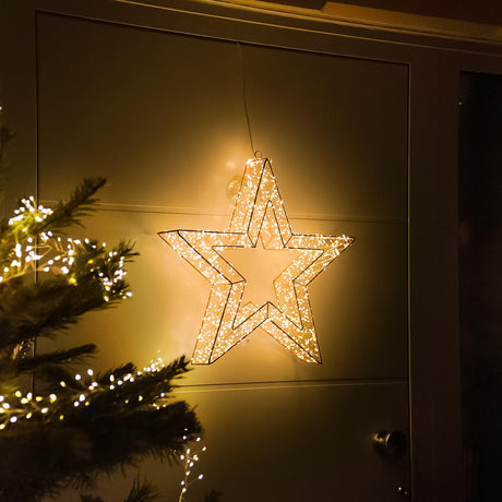 50cm Wire Star Outdoor Christmas Wreath With 1440 Warm White Micro LEDs