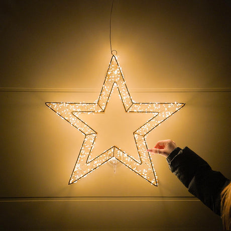 50cm Wire Star Outdoor Christmas Wreath With 1440 Warm White Micro LEDs