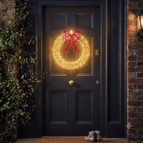 50cm Outdoor Christmas Wreath with Red LED Bow