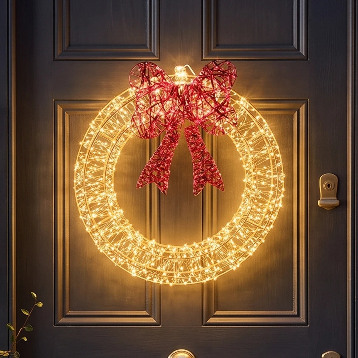 50cm Outdoor Christmas Wreath with Red LED Bow
