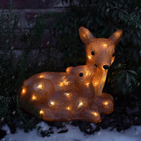 28cm Acrylic Doe & Fawn Battery Outdoor Light up Reindeer