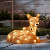 28cm Acrylic Doe & Fawn Battery Outdoor Light up Reindeer