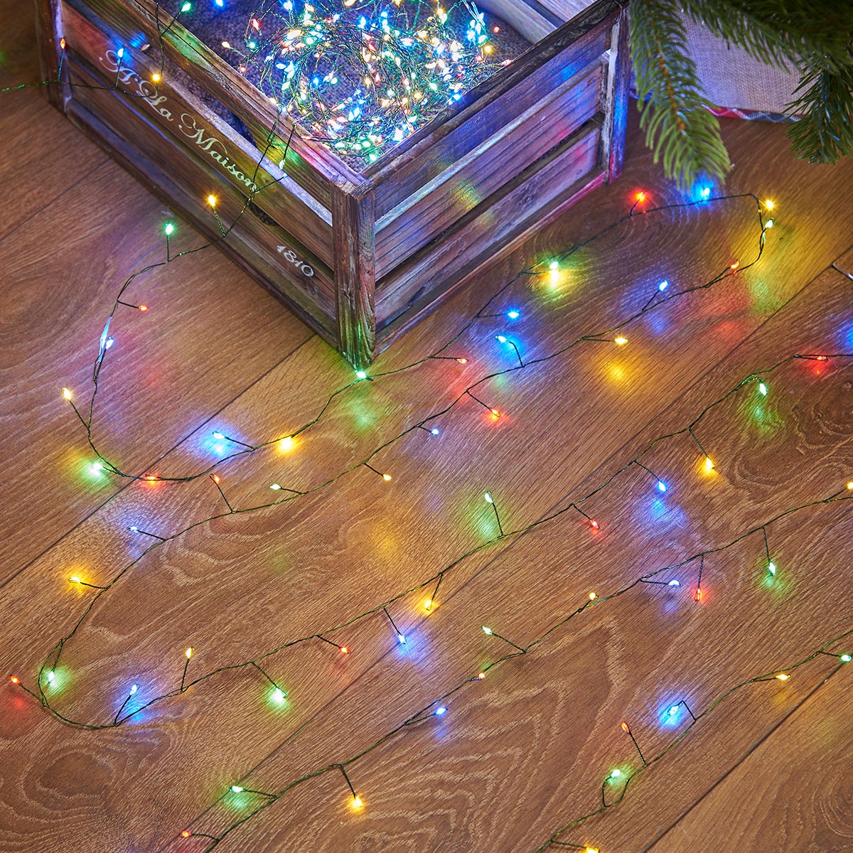 Indoor & Outdoor Firefly Decor Tree Lights on Green Wire, Multi Coloured LEDs