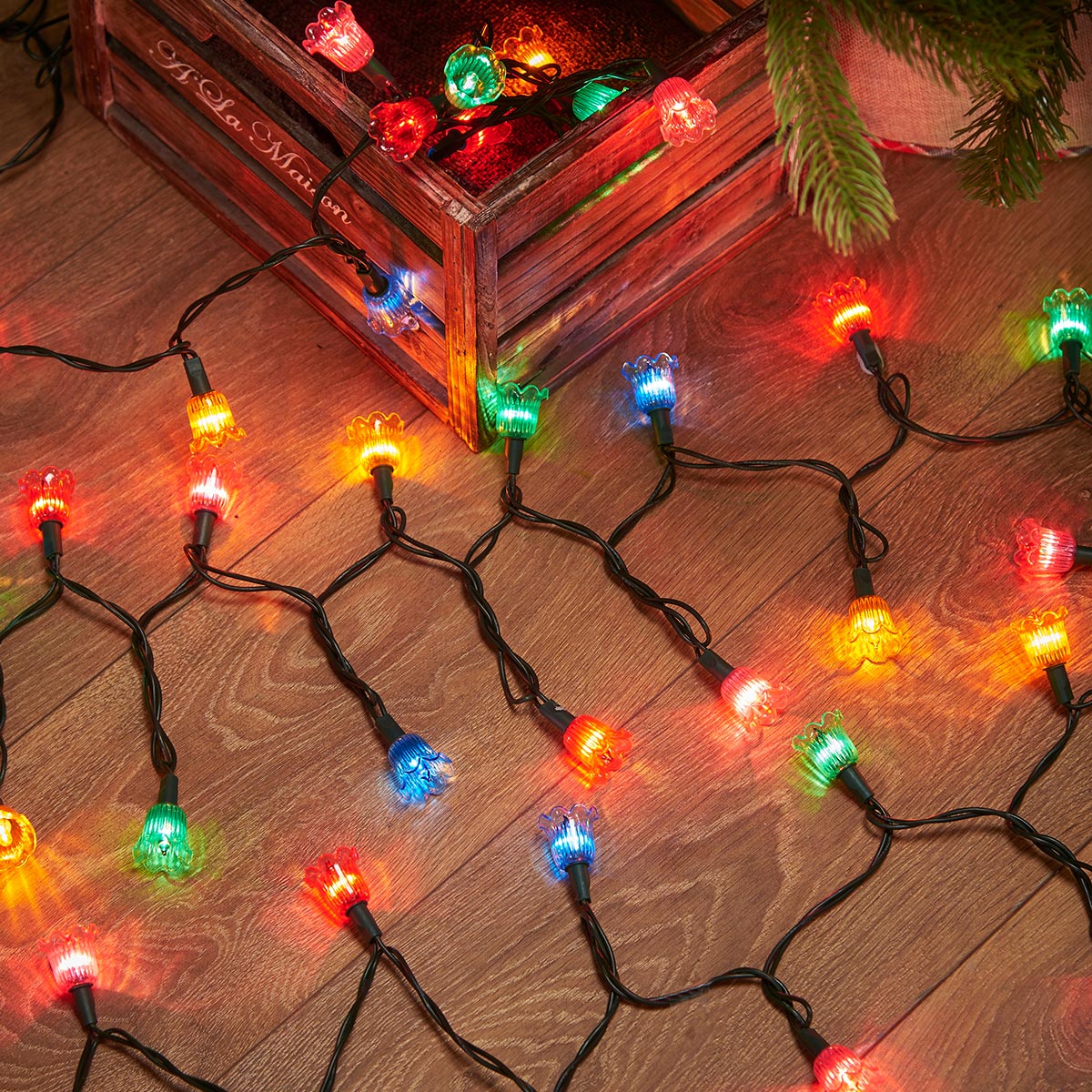 2.4m Canterbury Belles Multi Coloured LED Outdoor Battery Christmas Fairy Lights