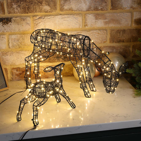 Black Frame Outdoor Light up Reindeer Family Christmas Figures