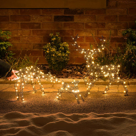 Black Frame Outdoor Light up Reindeer Family Christmas Figures