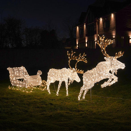 Outdoor Dual LED Light up Reindeer and Sleigh Christmas Figures