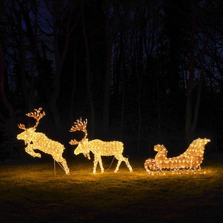 Outdoor Dual LED Light up Reindeer and Sleigh Christmas Figures