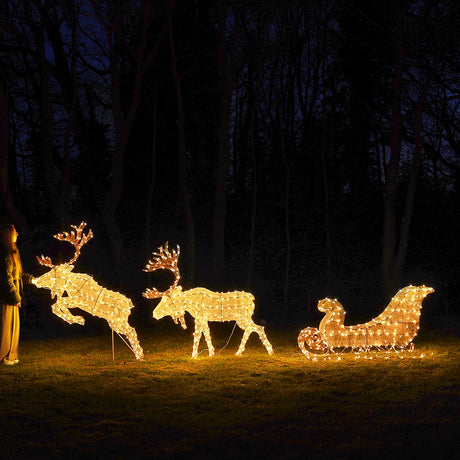 Outdoor Dual LED Light up Reindeer and Sleigh Christmas Figures