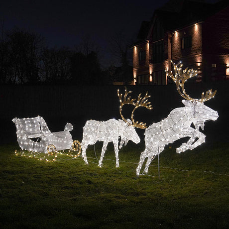 Outdoor Dual LED Light up Reindeer and Sleigh Christmas Figures
