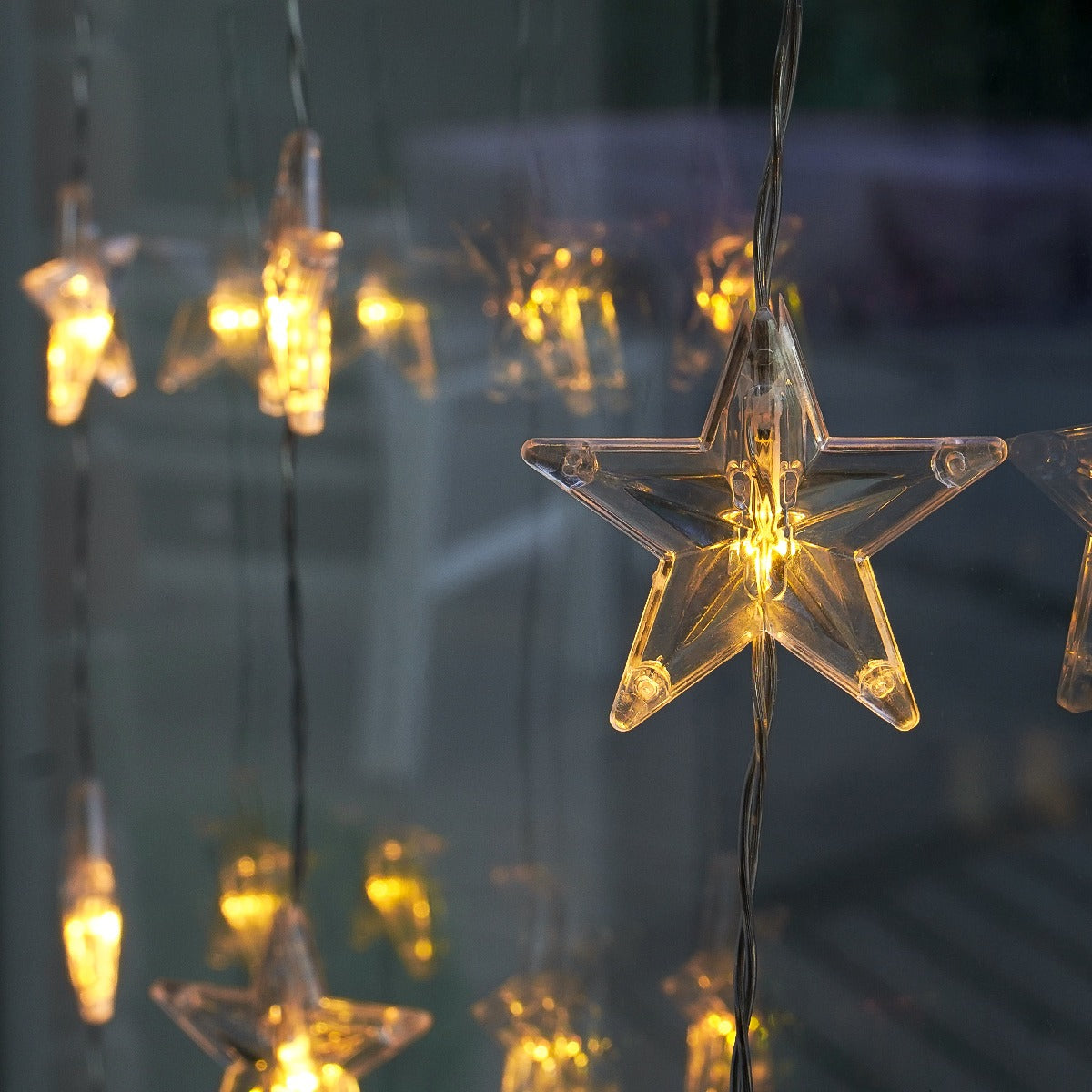 Warm White Battery Star Curtain Light Christmas Window Decoration