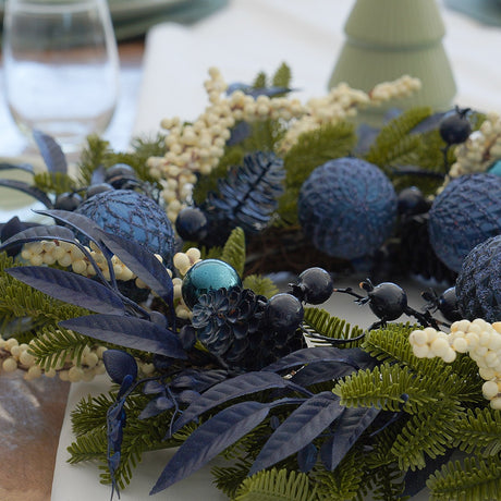 40cm Blue Bauble & White Foliage Decoration Christmas Wreath
