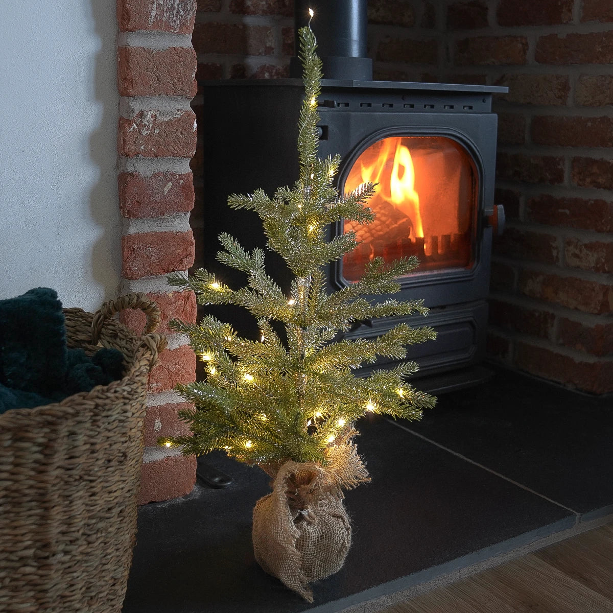 60cm Pre-Lit Mini Christmas Tree Battery Operated Warm White LEDs
