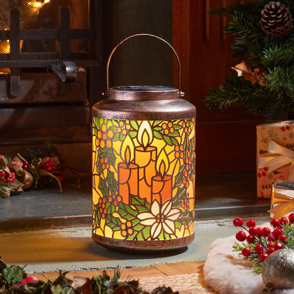 24cm LED Outdoor Battery Christmas Lantern with Candle Motif