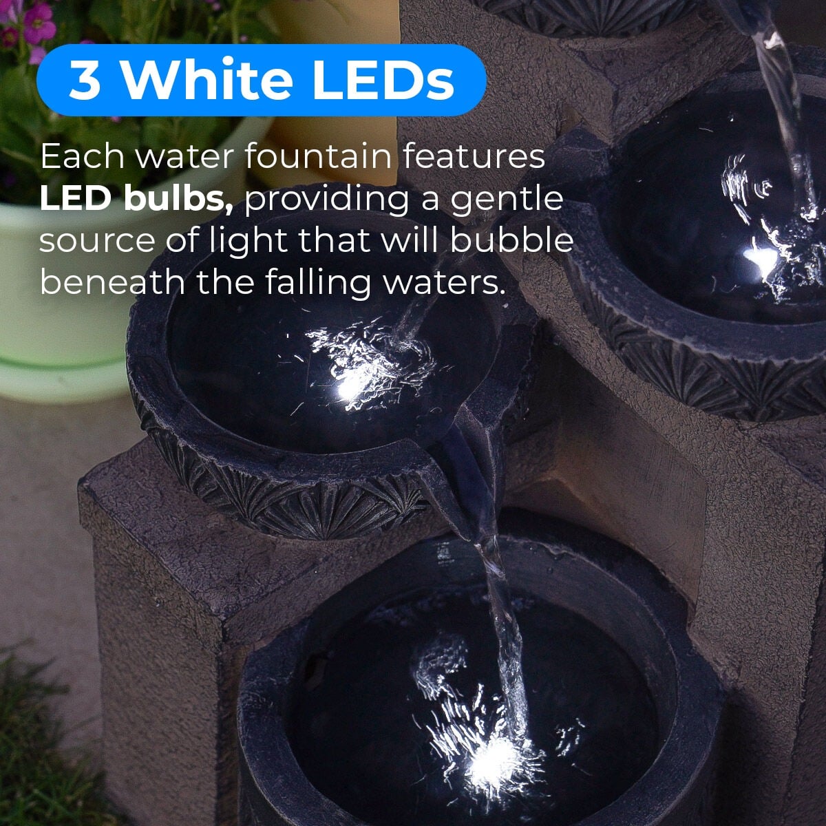 Solar & Plug-in Stone Effect Cascading Bowls Water Feature