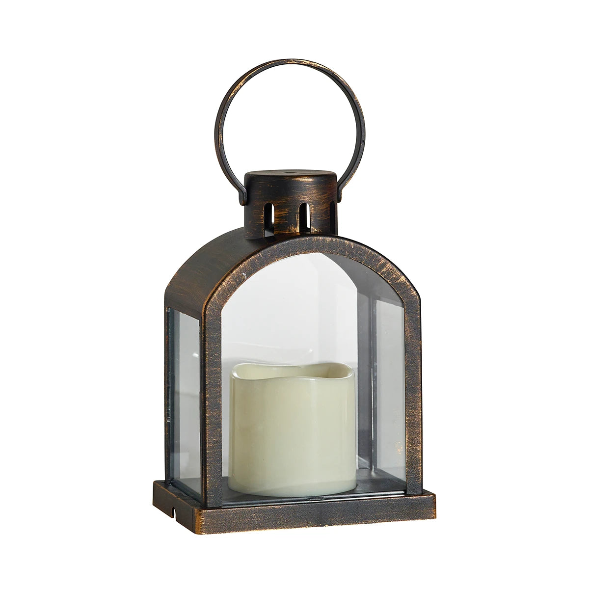 18cm Brass Battery Lantern with LED Candle