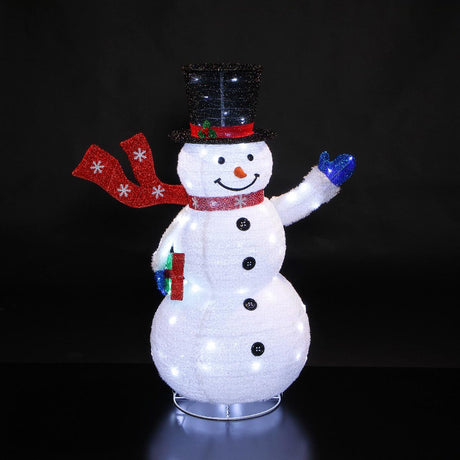 Outdoor Collapsible Snowman with Scarf, White LEDs