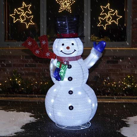 Outdoor Collapsible Snowman with Scarf, White LEDs