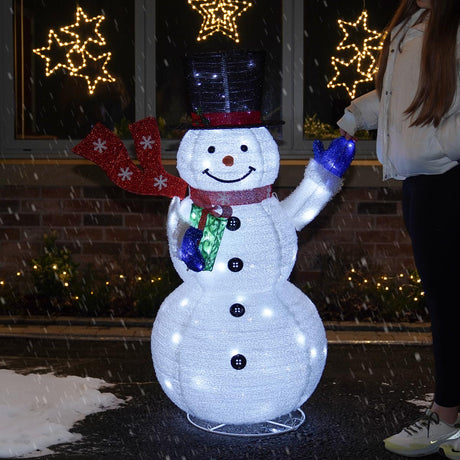 Outdoor Collapsible Snowman with Scarf, White LEDs