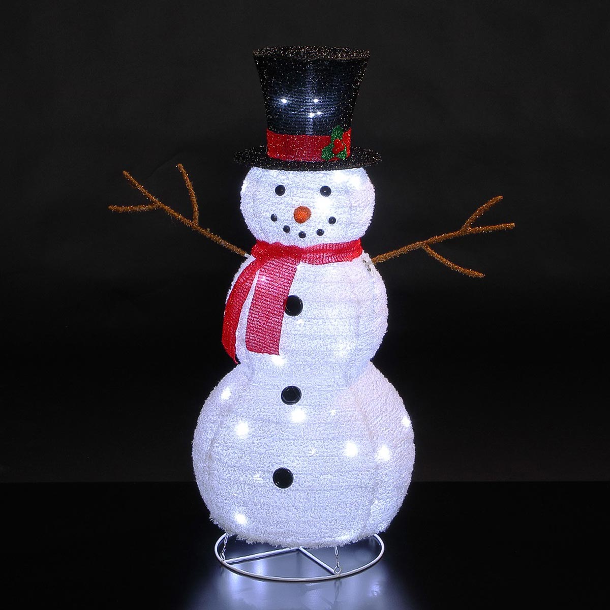 Outdoor Collapsible Snowman with Scarf, White LEDs