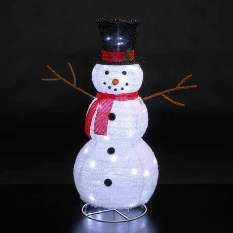 Outdoor Collapsible Snowman with Scarf, White LEDs