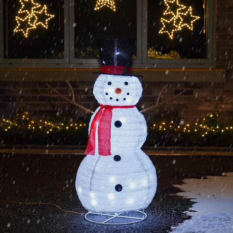 Outdoor Collapsible Snowman with Scarf, White LEDs