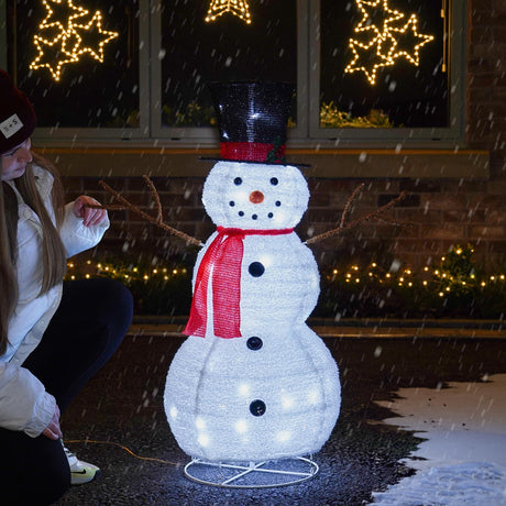 Outdoor Collapsible Snowman with Scarf, White LEDs