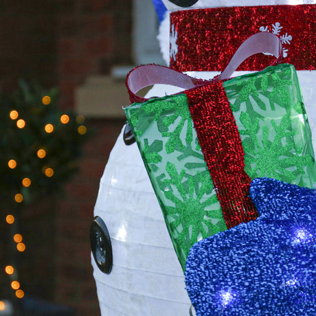 Outdoor Collapsible Snowman with Scarf, White LEDs