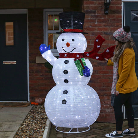 Outdoor Collapsible Snowman with Scarf, White LEDs