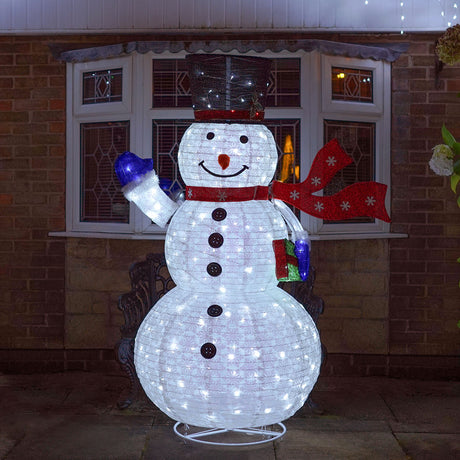 Outdoor Collapsible Snowman with Scarf, White LEDs