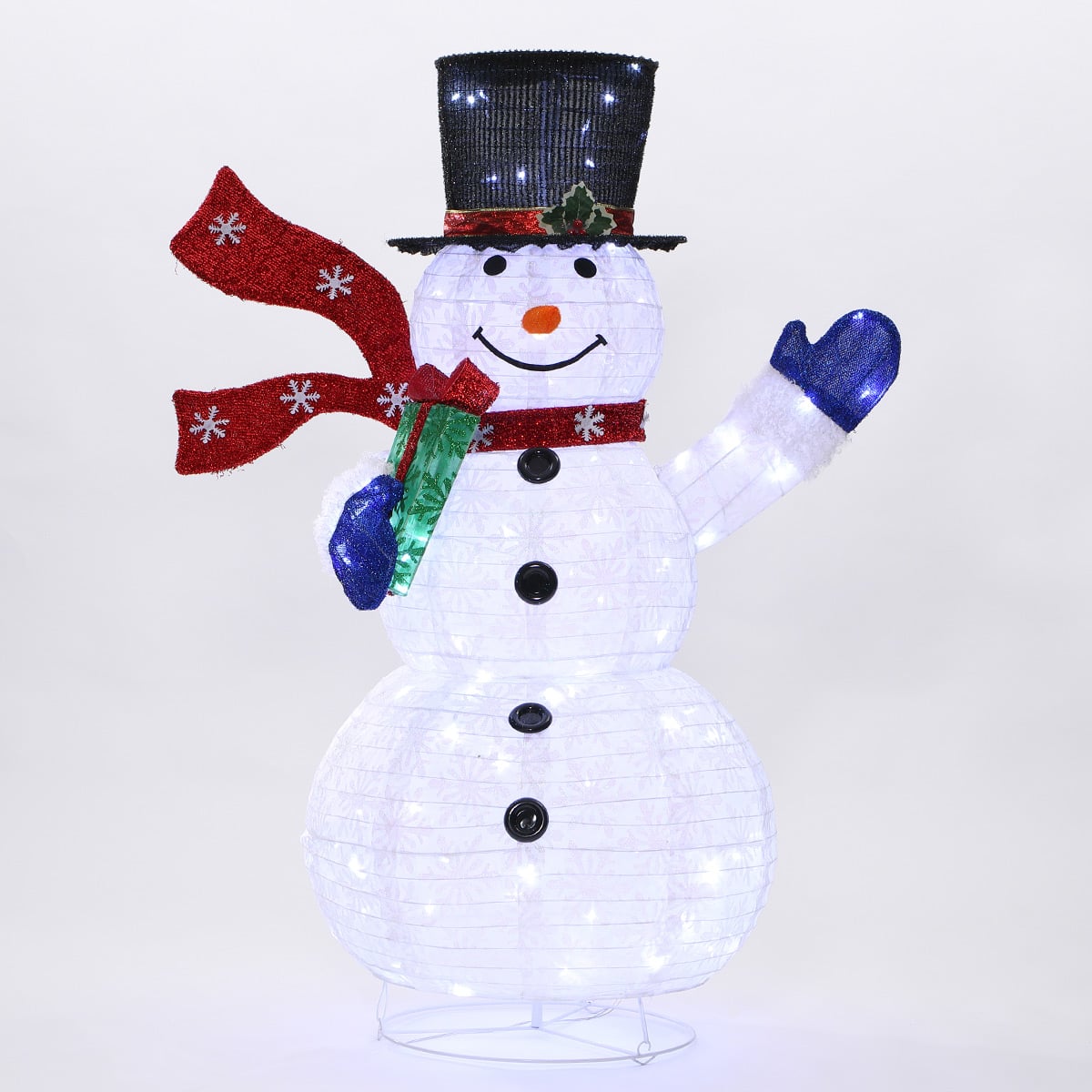 Outdoor Collapsible Snowman with Scarf, White LEDs